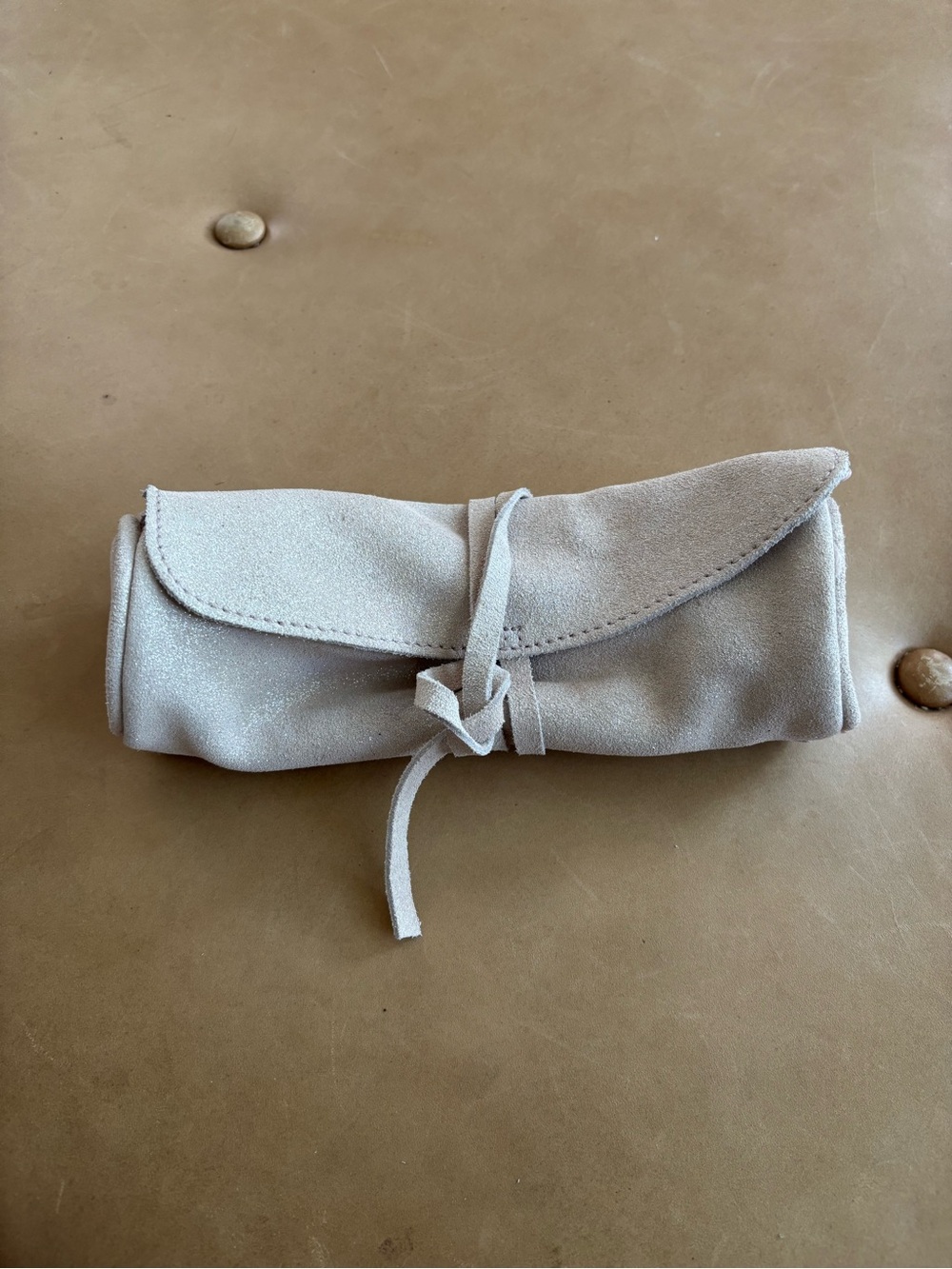Anthropologie Suede Roll-Up Jewelry Pouch - Pale Sparkly Pink